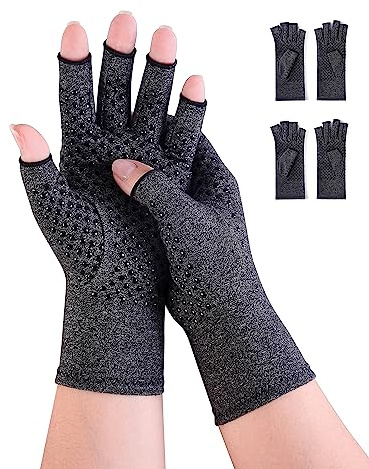 Donfri 2 paia di guanti da artrite, guanti a compressione, senza dita, per alleviare il dolore, per la digitazione e i wrme per uomini e donne, antiscivolo (S, nero)