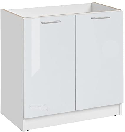 Cuisineandcie - MEUBLE SOUS ÉVIER ECO Blanc Brillant 2 Portes L 80cm - Meuble Rangement Cuisine