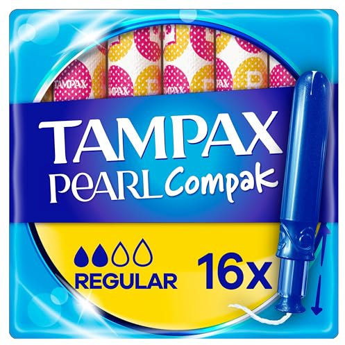Tampax Compak Pearl Tampons, regulär mit Applikator, 1er-Pack (16 Tampons), Leckschutz und Diskretion (Verpackung kann variieren)