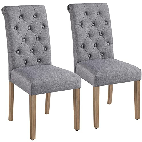 Yaheetech Dining Chairs Set of 2 Fabric Upholstered High Back Padded Single Kitchen Chairs for Home Kitchen Dark Gray