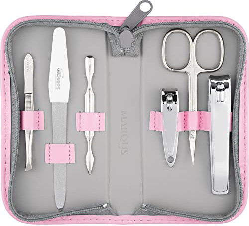 Solingen Set per Manicure da Uomo e Donna – Kit Professionale da 6 Pezzi. Include Forbicine e strumenti per Mani e Piedi con Custodia da Viaggio. Ideale per una cura precisa ed elegante delle Unghie