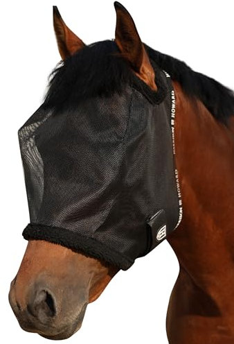 Harrison Howard Allround-Mesh Pferd Fliegenmaske UV-Schutz mit Fleece gepolsterter Einfassung schwarz L