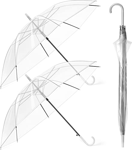 Hestya 2 Pcs Clear Wedding Umbrella See Through Stick Umbrella Dome with White Handle for Unisex Brides Men Women