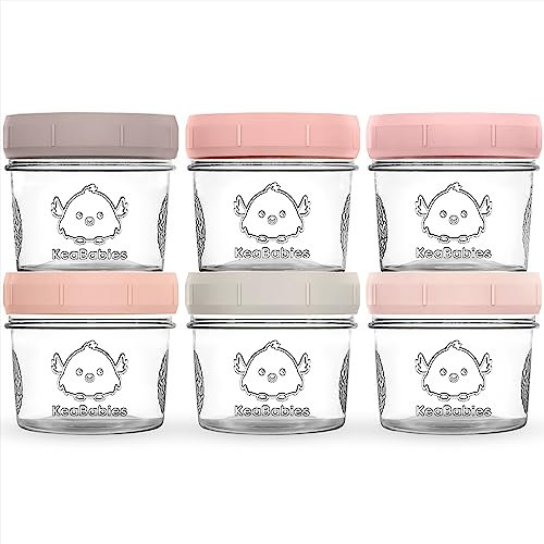 6-Pack Glass Baby Food Containers - 4 oz Leak-Proof, Microwavable, Glass Baby Food Jars - Baby Food Storage Containers - Baby Bullet Jars with Lids, Freezer Safe (Roseate)