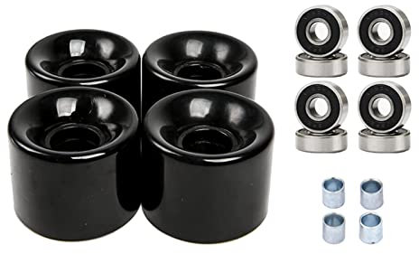 harayaa Longboard Skateboard Räder, 60 Mm, 78 A, mit Lagern, 4 Stück, Ersatzräder für Long Cruiser, Schwarz Schwarz Abdeckung
