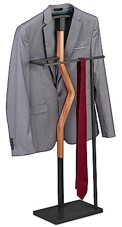 Relaxdays Herrendiener, Jackett & Hose, HxBxT: 107x48x20 cm, Metall & Holzoptik, Stiller Diener Schlafzimmer, grau/Natur