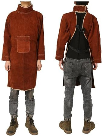 Schweißerschürze aus Leder Canvas Apron Schweißerschürze Hitzebeständige and Flammhemmende Schwere Arbeitsschürze aus Leder für Ingenieure Tischler Handwerker für Küche,Garten,Keramik,Werkstatt,Garage