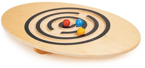 Mentari Juguetes - Tabla oscilante - Laberinto de equilibrio de 4 piezas con bolas de colores - Tabla de equilibrio de madera para fuerza central y coordinación - Desarrolla el enfoque y las