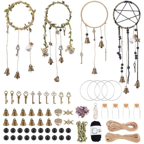 ORIGACH 4 Set DIY Hexenglocken Kit für Türknauf Windspiel Hexerei Hängende Zubehör Kit handgemachte Türhänger Witchy Dekor Geschenk für Schutz Schlafzimmer Garten Zimmer Haus