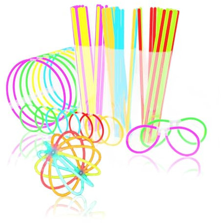 Glow Fever Glow Sticks Bulk Party Pack includes 100pcs 8 Glow Bracelets and Accessories, with bonus connectors for lantern and eyeglasses, for Party Festivals Raves Halloween Accessory