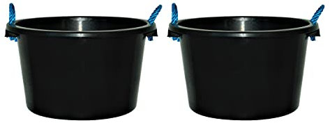 70L Litre (Black) Extra Large Heavy Duty Plasterer Mixing Cement Bucket Multipurpose Water Storage Tub Builders Bucket for Building Construction, Garden Planting Pot - Blue Rope Handle (2)