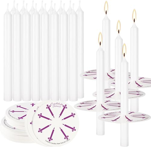 YOROXRG 100 pcs Church Candles with Drip Protectors for Devotional Candlelight Vigil Service, Unscented White 5 H X 1/2 D, No Smoke, Shabbat, Praye