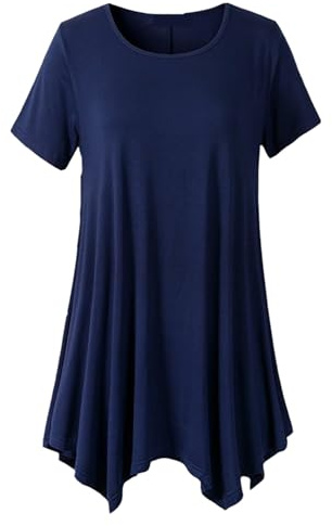 crazy bean Maglietta Donna Manica Corta Estive T Shirt Girocollo Camicia da Notte Taglie Forti Magliette Oversize Pieghettata Orlo Classica Casual Lunga Top Casual,Blu Navy,XL