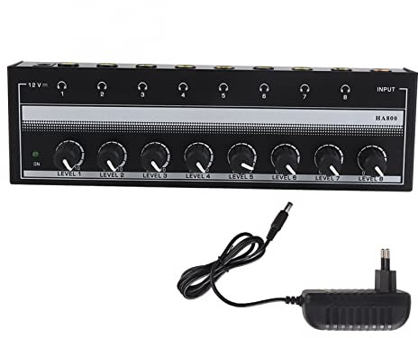 Wakects Amplificador de Auriculares, Amplificador de Auriculares Estéreo de 8 Canales, Mini Divisor de Auriculares, Accesorio Mezclador de Amplificador, Amplificador Estéreo para