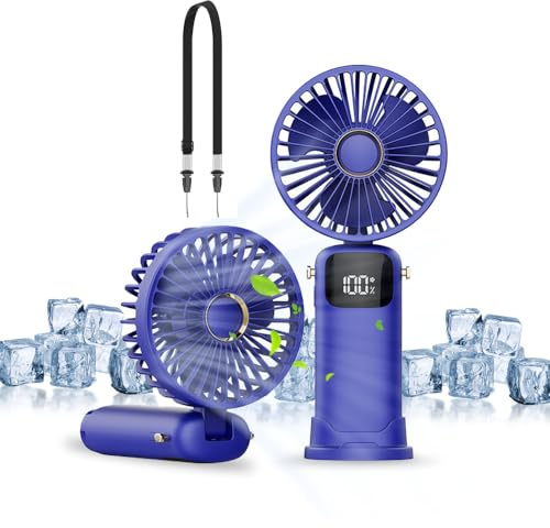 KUWUNG Handheld Fan Rechargeable, Portable Mini Hand Held, Electric Fan USB Rechargeable with 6 Speeds, Small Folding Hand Fan 4000mAh Battery Operated-Personal Silent Travel Fan for Kids and Adult