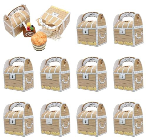 Wonvify Coffre Tresor Enfant, 10 Pcs Boite Anniversaire Pirate, Sac Deco Anniversaire Thème Chasse au Trésor, 7x7x11CM Mini Treasure Box pour Soirée Pirate Enfant Party Fête, Kit Coffre Magique