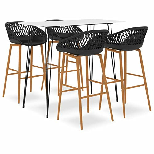 Sufrk 5-TLG. Bar-Set Stehtisch Outdoor Bartisch-Set Bar MöBel Bar Outdoor Theke Garten Theke Bar Weiß und Schwarz 3057406