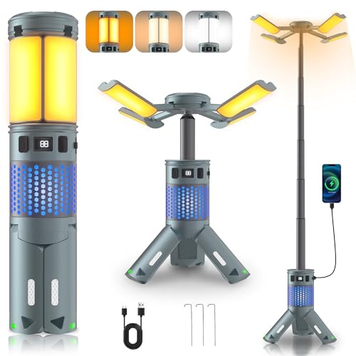 Camping Lights, Rechargeable Telescopic Camping Lights with Stand,12,000mAh Camping Lanterns & Lights with RGB, Magnetic Base, Portable Flashlights for Camping, Hiking, Emergency