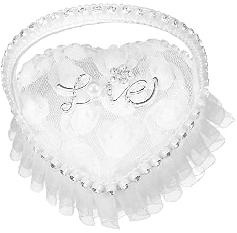 CHILDWEET Cuscino Portafedi Cuore in Raso e Pizzo con Manico