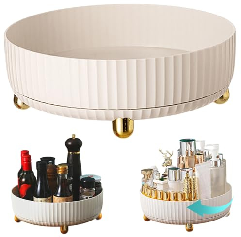 Roterande kryddställ, 360° snurrande kryddhylla, köksorganisation, kryddförvaring, roterande bricka, roterande organiserare, snurrande kryddhylla för skåp, kök, bänkskiva (23 x 9 cm, vit)