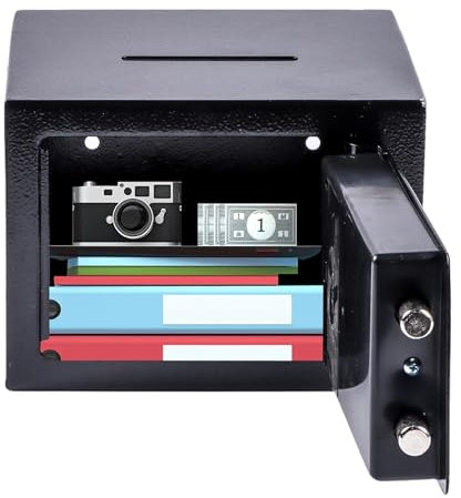 Caja fuerte electrónica ignífuga de 4,6 L, con código digital y 2 llaves, ideal para el almacenamiento de objetos de valor en casa, oficina y hotel, color negro