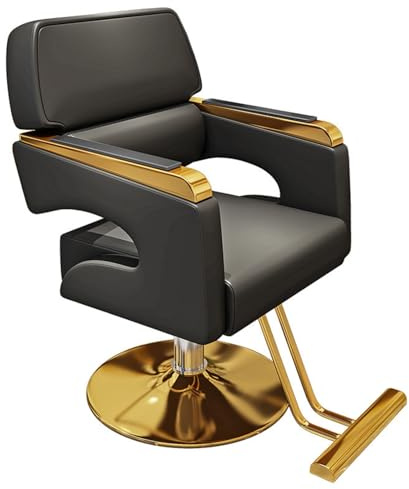 Fauteuil de Salon inclinable, pivotant à 360°, réglable en Hauteur, adapté aux Salons de beauté et de Coiffure,Noir,Gold Plate