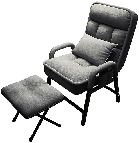 Bekväm grå liggande vingryggstol med fotstöd – snygg accentfåtölj för vardagsrum TV lounge och läsning – perfekt avkopplingsstol