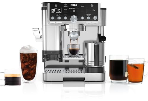 Ninja Luxe Café Pro Series, Espresso Machine, Drip Coffee, Cold Brew, Hot Water, Integrated Tamper, Built-in Grinder, Hands-Free Frother for Cappuccinos, Lattes, Americanos, Dairy or Non-Dairy, ES701 (Renewed)