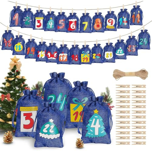 Uonguon kalender adventskalender adventskalender | juldekor 24-dagars fyllbar | godispåse med siffror, för bröllop semester födelsedag barn vuxna familj vänner godis mellanmål