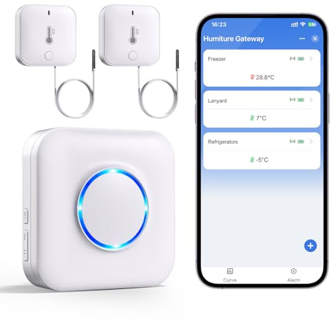 WiFi Freezer Alarm Thermometer with App Alert, Wireless Refrigerator Temperature Sensor, 90dB Loud Alarm, No Subscription Fee, for Fridge Kitchen Fish Tank Wine Cellar Hot Tub 2 Pack (2.4G WiFi Only)