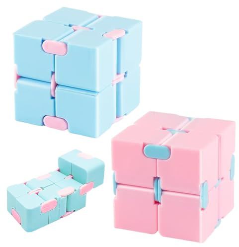 KEPYATI 2 Stück Fidget Toys, Infinity Cube, Unendlicher Würfel Spielzeug, Magic Unendlicher Flip Würfel Dekompression Spielzeug, Tötungs Zeit Zappeln Spielwaren Stressabbau Würfel, Blau & Rosa
