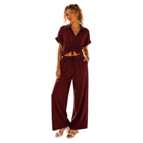 FEZI Completo Donna Estivo 2 Pezzi - Set Coordinato Camicia e Pantalone Taglia Unica (IT 38-46), Completo Elegante Casual Chic in Tessuto Super Stretch ed Elastico Effetto Seta