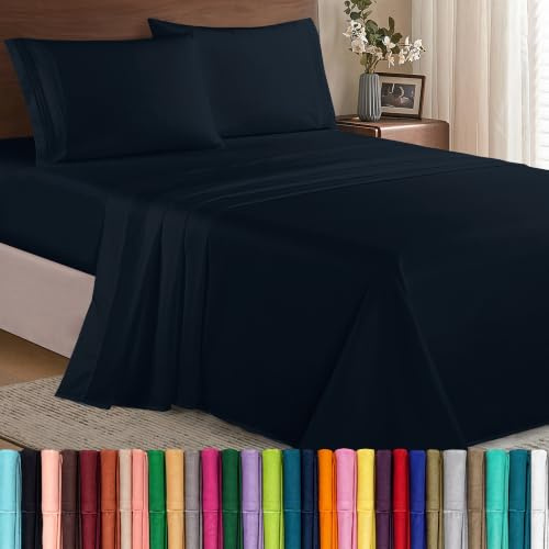 Elegant komfort lyxig 1 500 premium hotellkvalitet mikrofiber 4-delat lakanset – skrynkelbeständigt, elastiskt dra-på-lakan runt, djup ficka upp till 40 cm, hel, svart