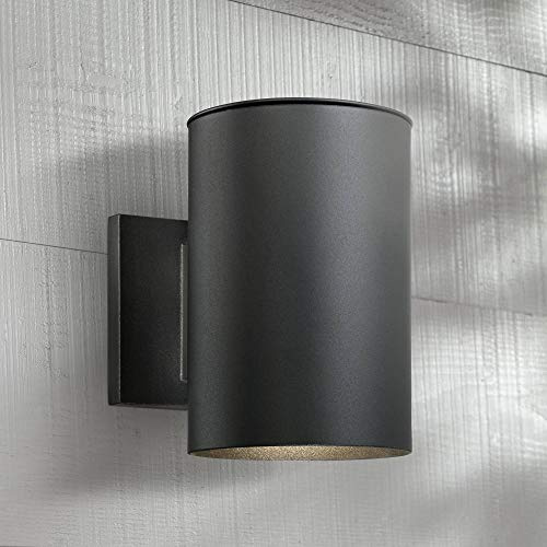 Possini Euro Design Matthis Modern Outdoor Wall Light Fixture Black LED Downlight 7 1/2 Cylinder Shade for Exterior Barn Deck House Porch Yard Patio Outside Garage Front Door Garden Home Roof Lawn