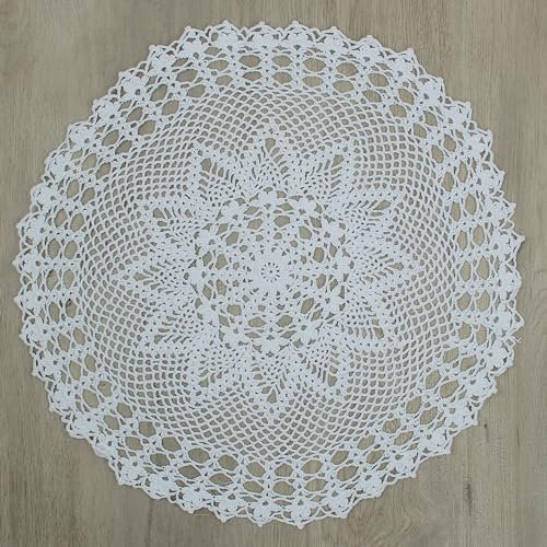 kilofly Handmade Crochet Cotton Lace Table Sofa Doily, Waterlily, White, 22 inch