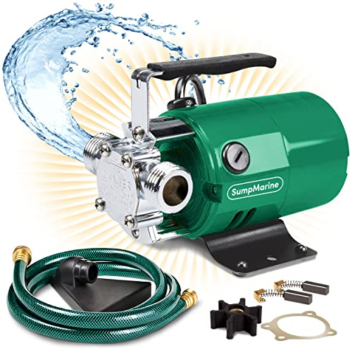 SumpMarine Water Transfer Pump, 115V 330 Gallon Per Hour - Portable Electric Pump with 6' Hose Kit, Remove Water From Pools, Rain Barrel, Aquariums