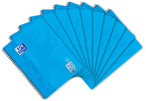 Oxford Touch Collegeblock A4 kariert mit Doppelrand, 80 Blatt, blau, 10 Stück