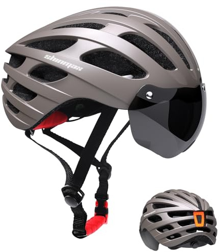 Shinmax Bike Helmet with USB Rechargeable Light & Detachable Magnetic Goggles UV Protective Bicycle Helmet Men Women Mountain Road Adjustable Adult Cycling Helmets (WT-049)