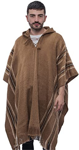 Gamboa - Alpaka Kapuzenponcho - Poncho für Herren - Handgemacht Poncho, Hellbraun, Einheitsgröße