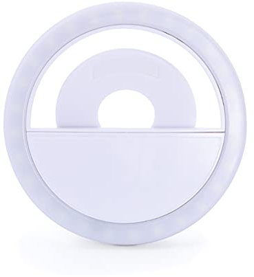 APM 572013 - Mini Ring Light pour Smartphone - Anneau Lumineux avec 20 LED - Lumière Photo Charge Micro-USB - Selfie Ring Light sous Forme de Pince - Batterie 60 MAH - Léger - Blanc