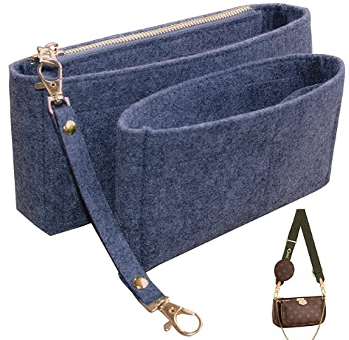 Soyizom Multipochette-tillbehör, handväska, organiseringsinsats för kvinnor, 2-pack, handväskorganiseringsinsats, passar för pochette-handväska, organiseringsväska med nyckelringar och dragkedja, grå