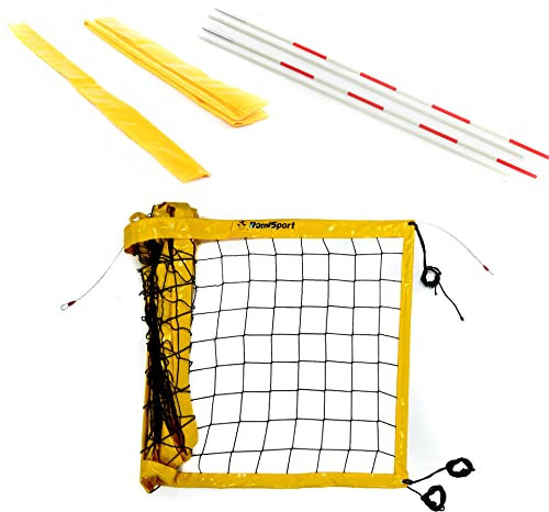 Professionelles Netz für Beachvolleyball Volleyball 9.5m, professionelles Netz mit Antennas und Taschen zum Strandvolleyball Gelb Wetterfest Indoor Outdoor Garten Strand Sport