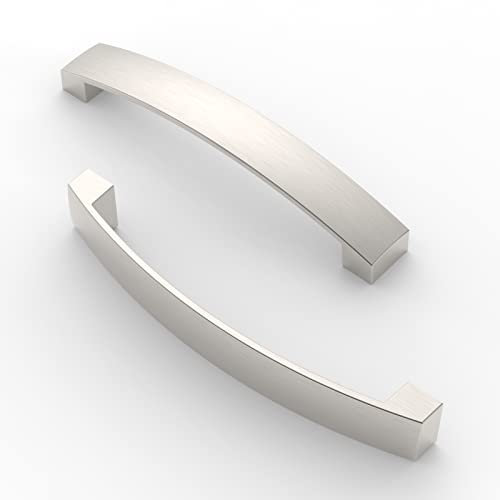 FURNIWARE 5 Stück Möbelgriff, Bohrlochabstand 128mm Stangengriff, Cabinet Arch Pull Küchengriff, für Küchenschranktür, Schlafzimmer Kommode Schublade, Badezimmer, Gebürstetes Satin-Nickel