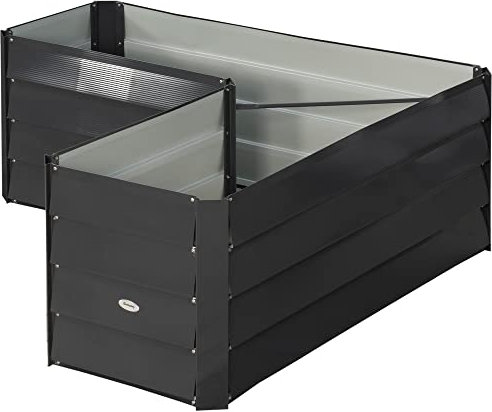 Outsunny Huerto Cuadrado Jardinera esquinera en Forma de L sin Base - 115 x 115 x 44 cm Acero galvanizado Gris Oscuro
