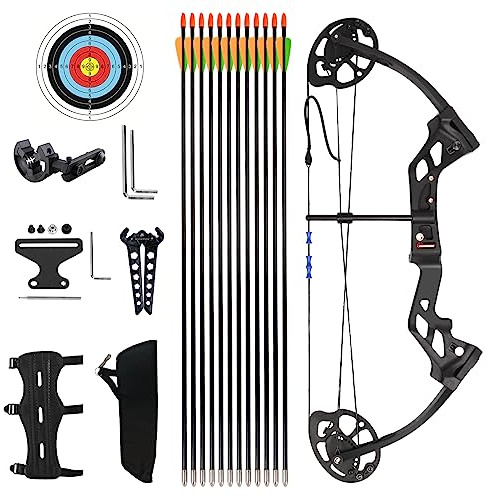 WUXLISTY Compound Bow and Arrow for Youth and Beginner, Archery Bow Set, 16-20 lbs Draw Weight, 17.3-26 Draw Length (Black)