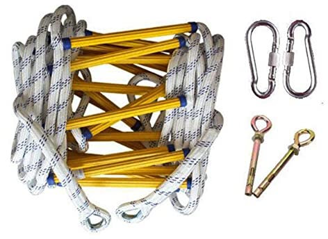 VetEur Échelle de Secours 3M 5M 8M 10M 15M 20M Échelle de Corde de Sécurité Pour Enfants Et Adultes Échelle de Corde D'Évacuation Avec Mousquetons Ignifuge Jusqu'À 450 Kg de Capacité de Charge/15M/4