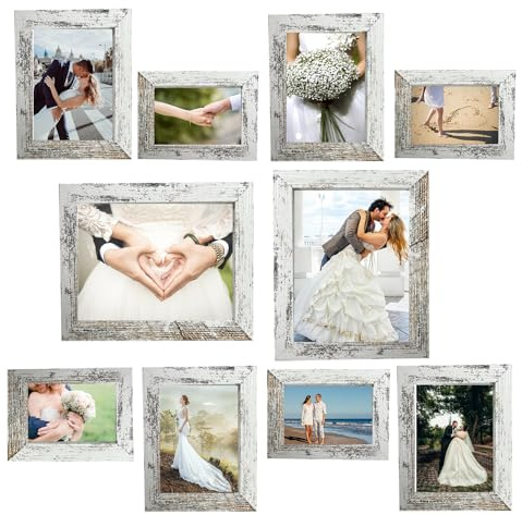 xnlkros Picture Frame Set 10 pack, Farmhouse Photo Frames, Gallery Wall Frame Collage, 8x10 5x7 4x6 Frames in 3 Different Finishes Picture Frames For Wall or Desk,Rustic White