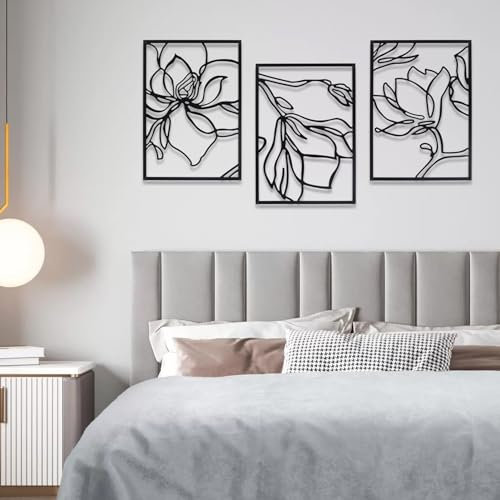 Yunjuhop Decoración Pared de Metal Decoración Dormitorio Matrimonio,Decoracion Salon,Arte Abstracto,Mujer Negra Soltera,Loto Cuadros Encima de la Cama Esculturas de Pared de Baño