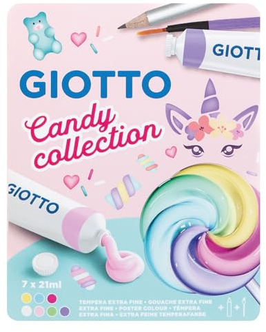 Giotto Candy Collection Tempera 21ml x 6 Tubi con Mini Pennello e Matita