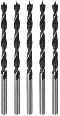 QUARKZMAN 5Pcs Mèches de Perceuse Pointe Brad 4mm (10/64) Dia Tige Ronde Droite en Acier Métrique Pointe Brad 1,6 Profondeur de Perçage Mèches à Spirale pour Menuisier Bois